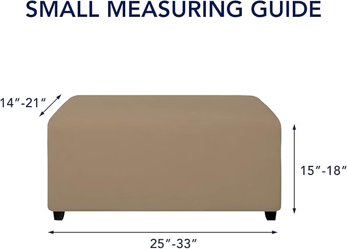 PureFit Super Stretch Soft Form Fit Ottoman Cover Rectangle - Ottoman Slipcovers for Foot Stool & Folding Storage Furniture for Living Room with Nonslip Elastic Bottom (Small, Camel)