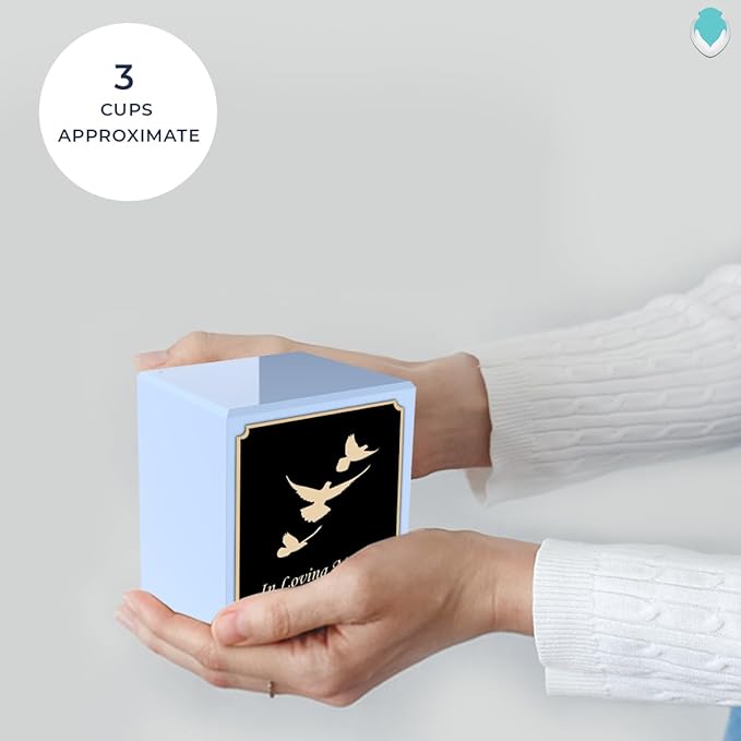 GetUrns Custom Doves Small Urn Box for Human Ashes I Personalized Wooden Keepsake Cremation Urn for Male or Female I Light Blue Memorial Box I 40lbs