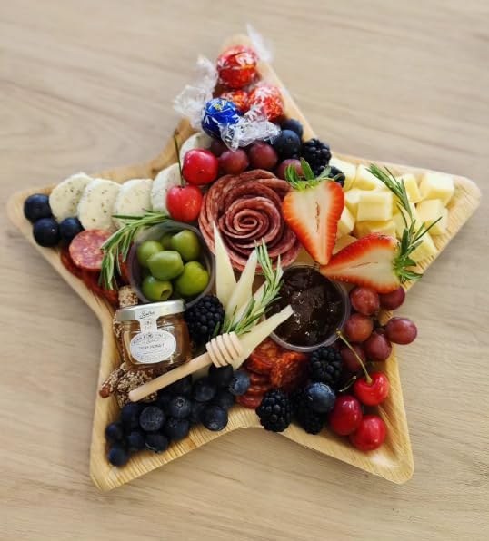 Charity Leaf Disposable Palm Leaf 14" Star Plates (5 pieces) Bamboo Like Serving Platters, Disposable Boards, Eco-Friendly Dinnerware For Christmas, Weddings, Catering, Events