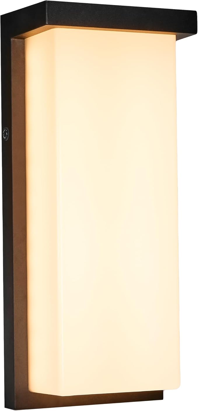 Maxxima 14" LED Porch Lantern Outdoor Wall Light, Black with Frosted Lens, 2500 Lumens, 5 CCT 2700K/3000K/3500K/4000K/5000K, Modern Exterior Patio Sconce Lantern
