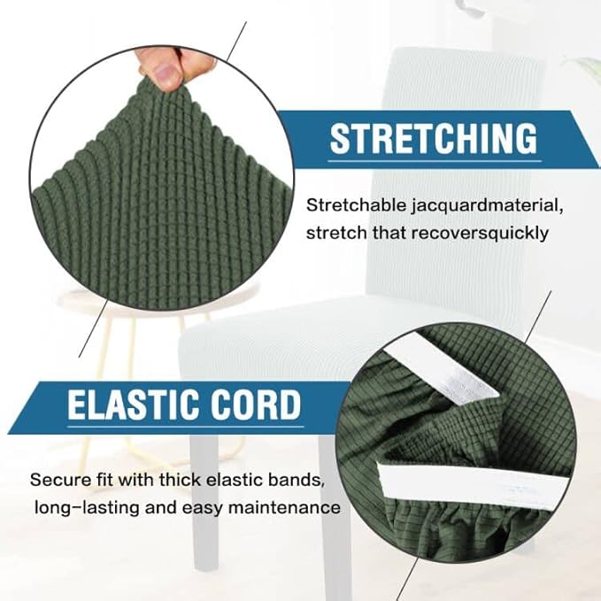H.VERSAILTEX Stretch Dining Chair Covers Set of 6 Chair Covers for Dining Room Parsons Chair Slipcover Chair Protectors Covers Dining, Feature Textured Checked Jacquard Fabric, Bronze Green