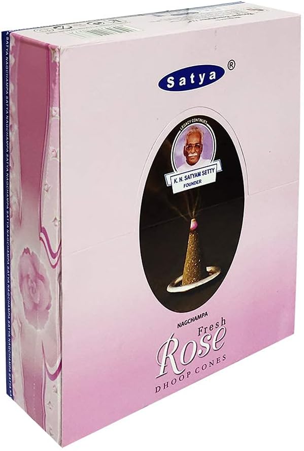 Fresh Rose Incense Cones and Cone Incense Burner Bundle Insence Insense Satya Incense