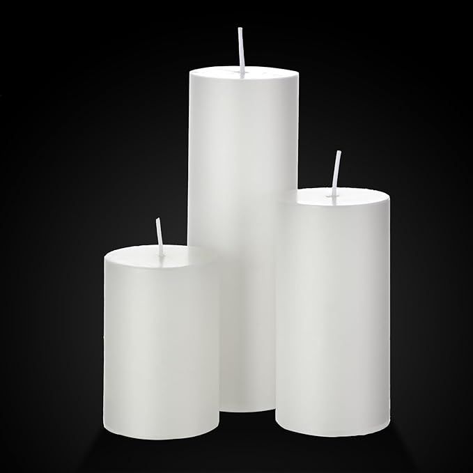 Shihanee 60 Pcs Pillar Candles and Glass Cylinder Vases Clear Cylinder Holders for Slim Pillar Candles Table Decoration (White)
