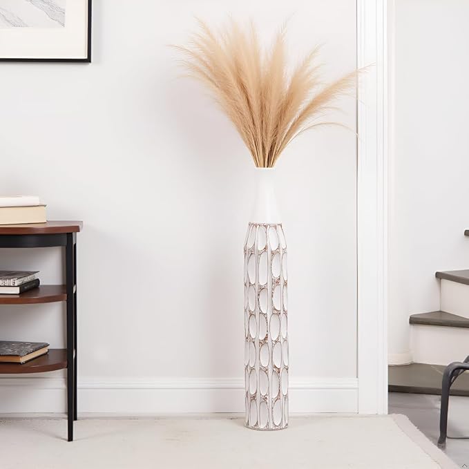 27.5" Vase - White Vases for Home Decor, Tall Cylinder Slim Neck Floor Vase for Modern Rustic Home Decor for Living Room, Wedding, Office, Resin Tall Vases