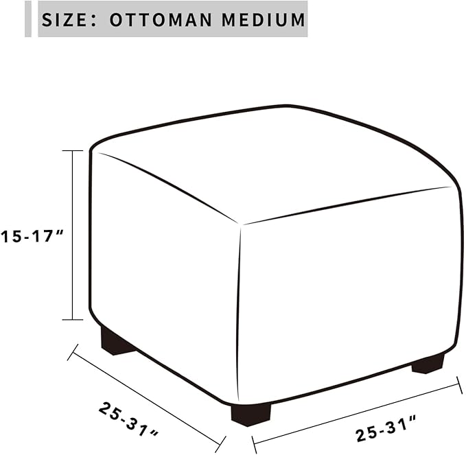 Easy-Going 100% Dual Waterproof Stretch Ottoman Cover 30x30x15inch Square Folding Storage Stool Furniture Protector Soft Slipcover for Living Room Ivory