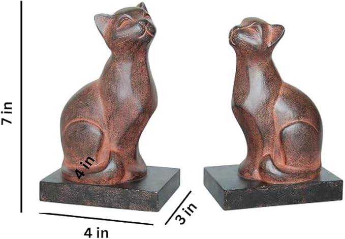 Comfy Hour 7" Resin Cat Bookends - Ancient for Shelves, Farmhouse Collection, Heavy Duty Vintage Decorative Book Stoppers, Home Office, Library, Living Room, Bronze Black Finish, 1 Pair