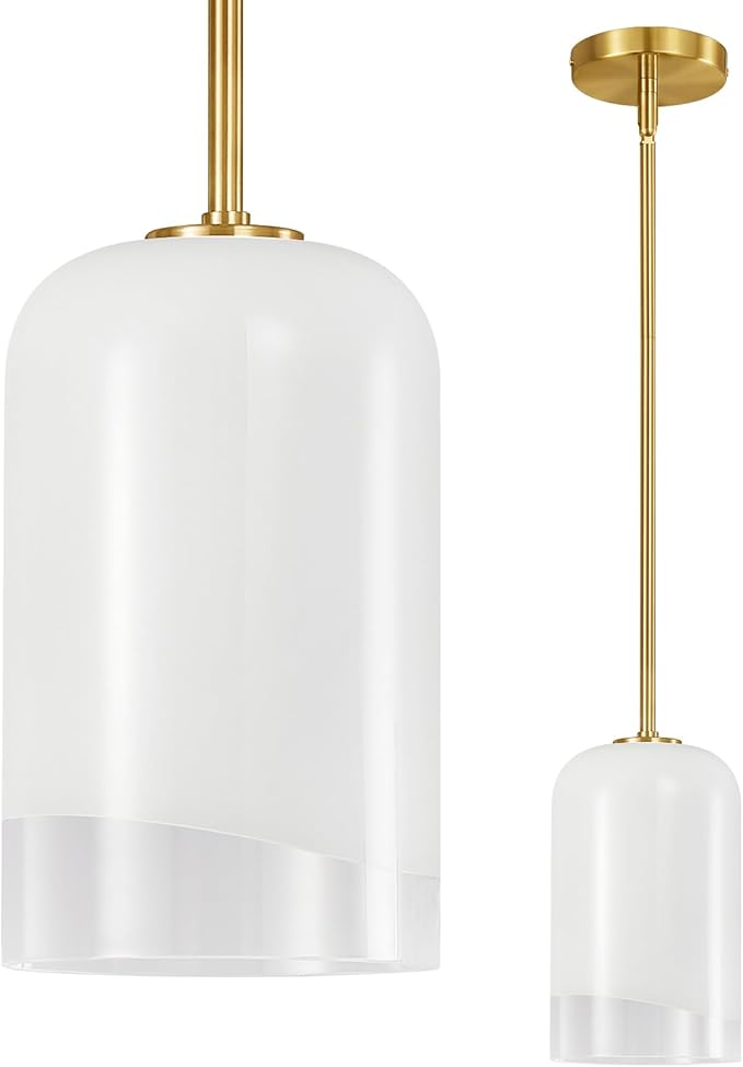 KAISITE Glass Pendant Lights Kitchen Island 2 Pack - Modern Gold Pendant Light Fixtures with Milk Glass Lampshades Adjustable Hanging Lights for Kitchen Island Sink Dining Room