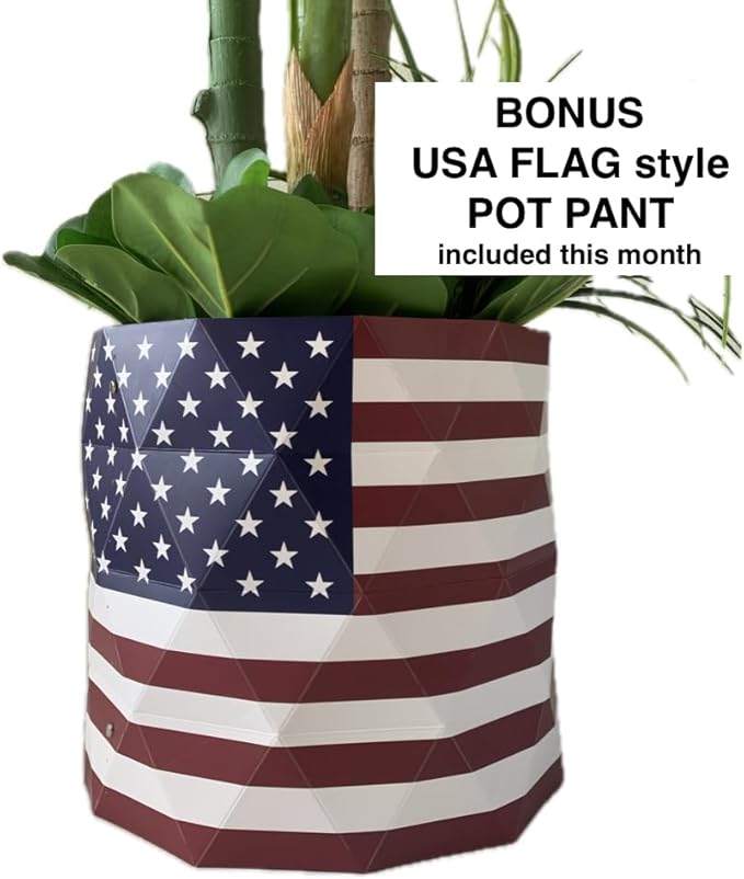 Deluxe 78" Golden Cane Palm Artificial Tree + Premium Fiddle Leaf Foliage in 8" Base + 12" Plant Pot Skirt + Bonus USA Flag Style Pot Pant