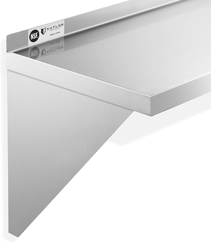 KUTLER Stainless Steel Shelf - 18" x 24", NSF Commercial Wall Mount Shelves with Backsplash, Floating Metal Shelving for Restaurant, Kitchen, Home