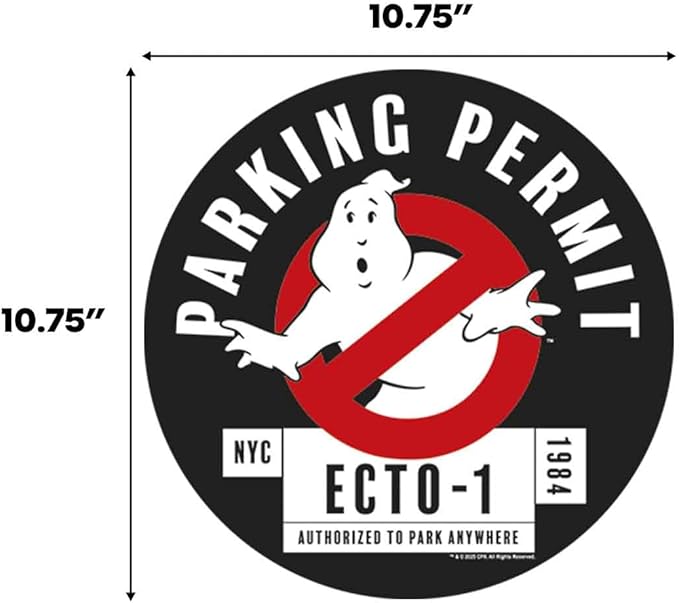 Ghostbusters Ecto-1 Parking Permit Metal Wall Decor - Fun Ghostbusters Parking Sign for Garage or Man Cave