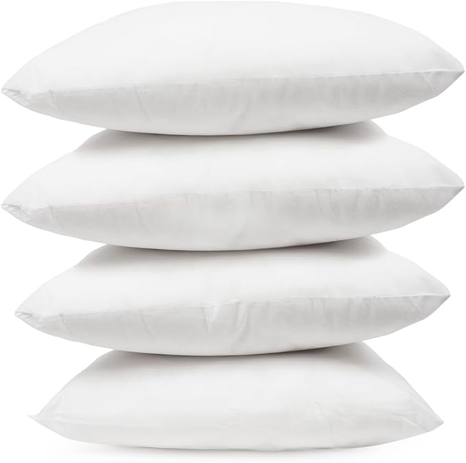 Covers & All Premium Square Throw Pillow Inserts with Covers Set of 4, 20 x 20 Inches White, Decorative Cushions for Couch Sofa Home Decor Office Travel UV Resistant Waterproof Soft Cushions Pillows