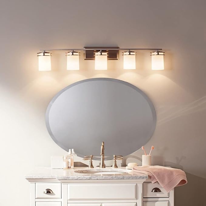 Kichler Hendrik 43" 5 Light Vanity Light with Light Umber Etched Glass Olde Bronze®