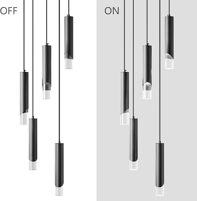Modern Pendant Light Kitchen Light Fixture Dimmable LED Black Mini Pendant Lights Dinning Room Black Pendant Lighing for Kitchen Island Bedroom (5-Light)