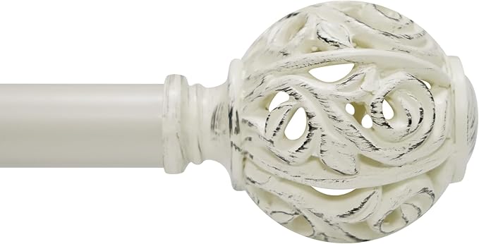 1 Inch Curtain Rod For Windows 28 to 48 Inches, Heavy-Duty Adjustable Decorative Curtain Rod With Rattan Leaf Hollow Finials For Bedroom And Living Room White