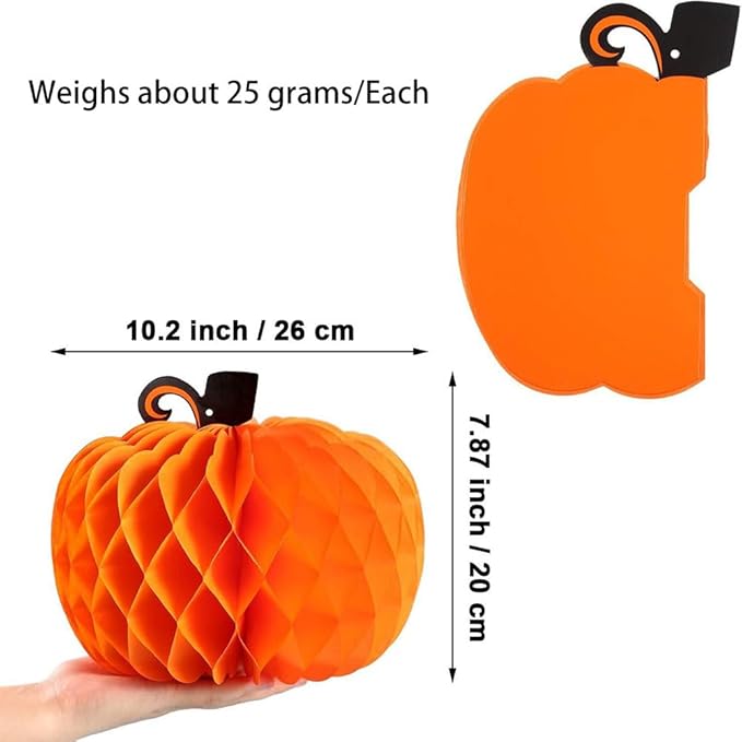 HGJST 6 Pack Paper Pumpkin Honeycomb Pumpkin Centerpieces 3D Tissue Pumpkins 10.2 Inch Hanging Decoration for Halloween/Thanksgiving Fall Festival Party Supplies
