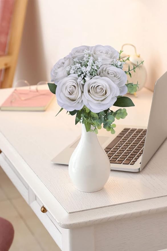 Artificial Rose Flower Artificial Flowers Flower with Long Stem Silk Roses Bouquet for Wedding Bridal Shower Party Home Decoration (Nude, 50 Pcs)