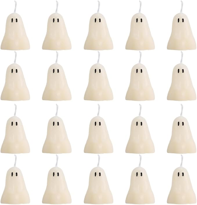 20 Pieces Ghost Candles, Halloween Decoration Candles, White Soy Wax Horror Spooky Tea Lights Candles Set Goth Gifts for Ghost Decor Fall Decor Halloween Party Home Bedroom Room Table Decorations
