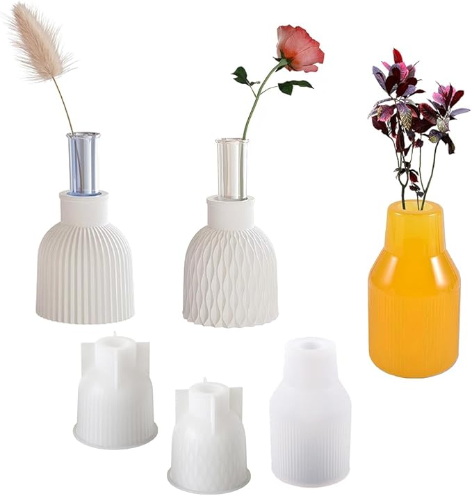 3 pcs Vase Resin Mold,Water ripple Stripes vase Silicone Molds vases resin mold for Resin Art DIY flower bottle mold Pens Holder Perfume Diffuser Bottle molds