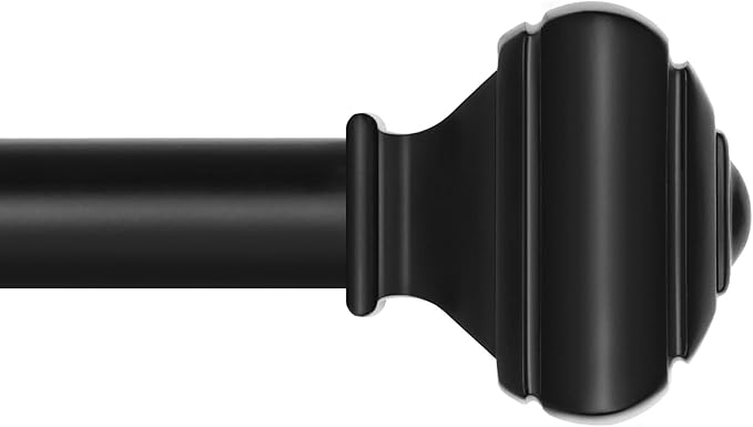 Black Curtain Rod 32 to 58 Inch(2.6 to 4.8 ft) with Brackets, USFOOK 7/8 Inch Splicing Single Curtain Rods for Windows 20 to 54 In, Adjustable Decorative Curtain Pole with Square Finials