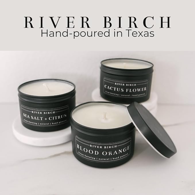 River Birch Candles Patchouli Mandarin Scented Candle | Premium, All-Natural, Non-Toxic, Soy Candles | 8 oz. Black Matte Tin Travel Candle | Cozy Relaxing Gifts for Home