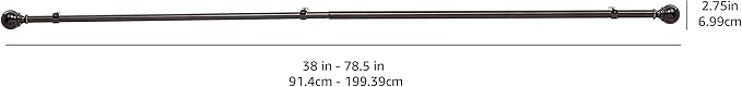 Amazon Basics Adjustable Curtain Rods for Windows, Round Finials, 1-Inch Rod, 36" to 72", Black, Pack of 2