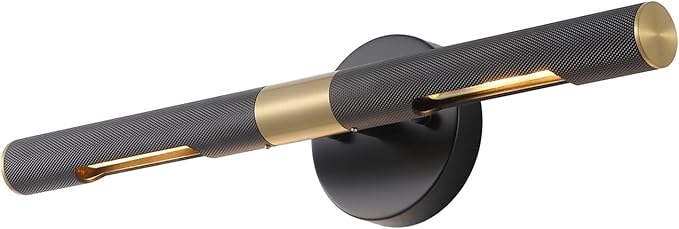 Modern Picture Light 19 inches Brushed Brass Gold Black Wall Sconce with Knurled Texture Cylinder Metal Shades Rotatable 360°Indoor Wall Lighting Fixture for Bathroom Vanity Lights Bedroom