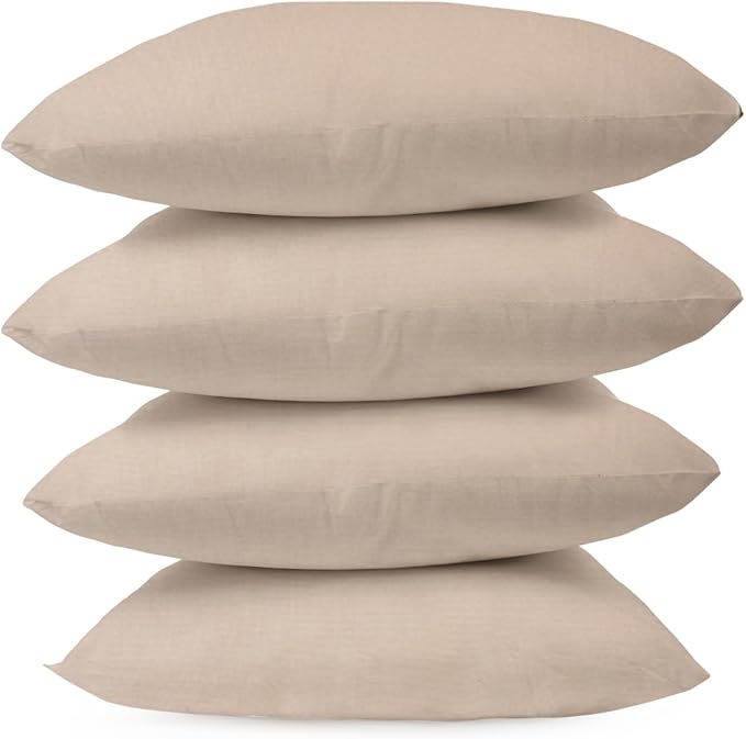 Covers & All Premium Square Throw Pillow Inserts with Covers Set of 4, 20 x 20 Inches Beige, Decorative Cushions for Couch Sofa Home Decor Office Travel UV Resistant Waterproof Soft Cushions Pillows