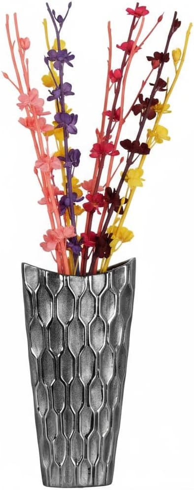 Ceramic Decorative Silver vase, Silver Decor Center Piece for Home Decor Features Honeycomb Design vase for Living Room, Table, Office Decor: 8.00"x3.25"x14.00"H