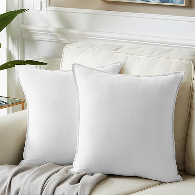 Fancy Homi 2 Packs Pure White Decorative Throw Pillow Covers 16x16 inch, Super Soft Faux Suede Decor Square Pillow Covers, Solid Cushion Cover for Couch Living Room Sofa Bedroom 40x40 cm