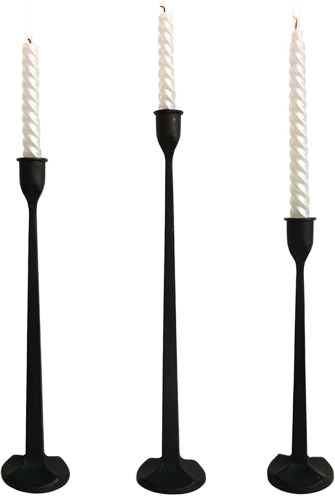 Iron Taper Candle Holder - Decorative Candle Stand - Candlestick Holder for Wedding, Dinning, Party, Set 3 (Black)