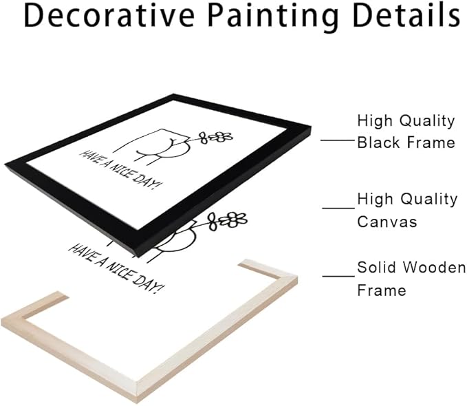 Black and White Bathroom Wall Decor, Funny Bathroom Wall Art, Humoristic Restroom Wall Decor, Framed Minimalist Canvas Print Painting for Decor