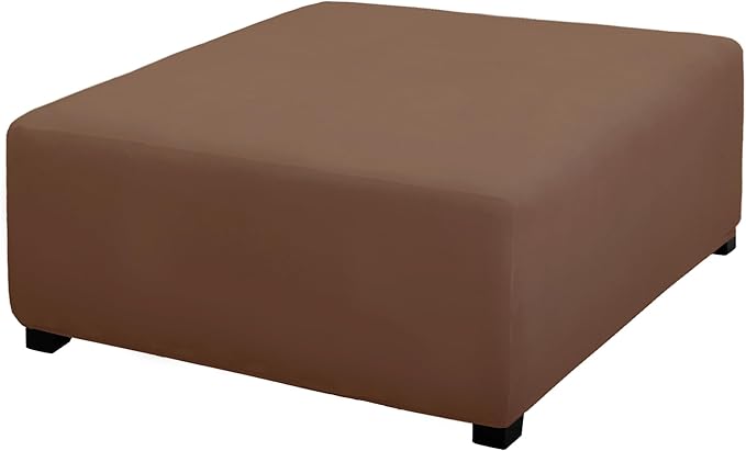 PureFit Super Stretch Form Fit Square Ottoman Cover Rectangle - Ottoman Slipcovers for Foot Stool & Folding Storage Furniture for Living Room with Nonslip Elastic Bottom (Medium-XL, Brown)