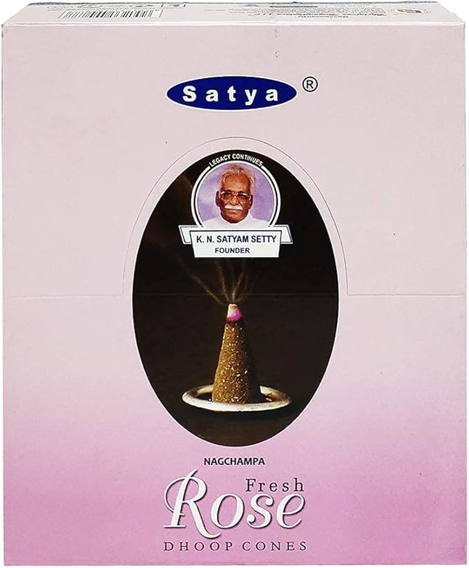 Fresh Rose Incense Cones and Cone Incense Burner Bundle Insence Insense Satya Incense