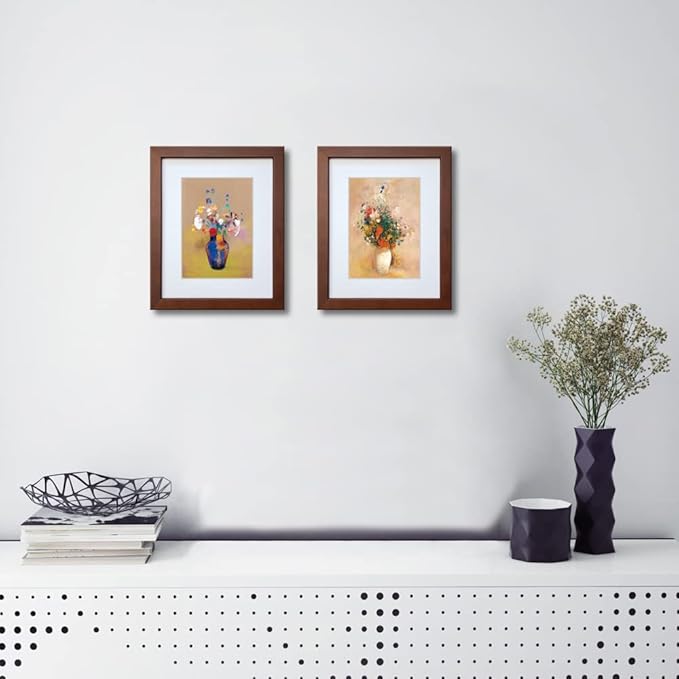 8x10 Picture Frame Set of 2 Made of Solid Wood Photo Frame with Real Glass for Pictures 5x7 with Mat or 8x10 Without Mat, Wall Gallery or Tabletop display Picture Frames, Brown