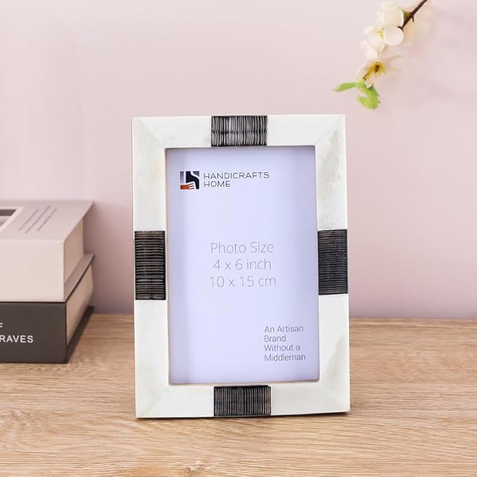 Handicrafts Home White Picture Frame Handmade 4x6 Photo frame– Sea Siren Teles Collection Bone & Horn Inlay Picture Frame for Wall & Tabletop, Modern Farmhouse Decor, Coastal Home Decor, Desk Styling