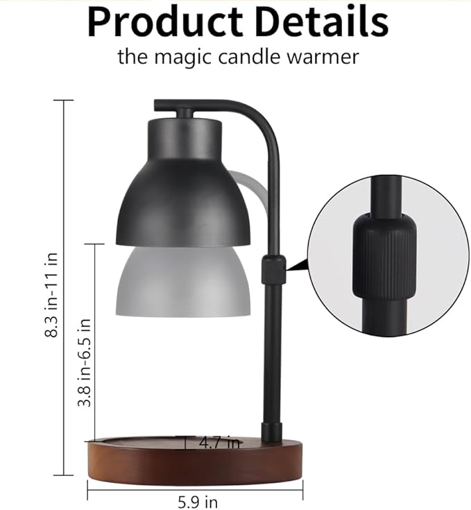 Dimmable Candle Warmer Lamp Adjustable Height Electric Wax Melt Warmer for Jar Scented Candles Suitable for Home Office Decor Birthday Gifts for Women Mom Grandma（with 2 Bulbs）