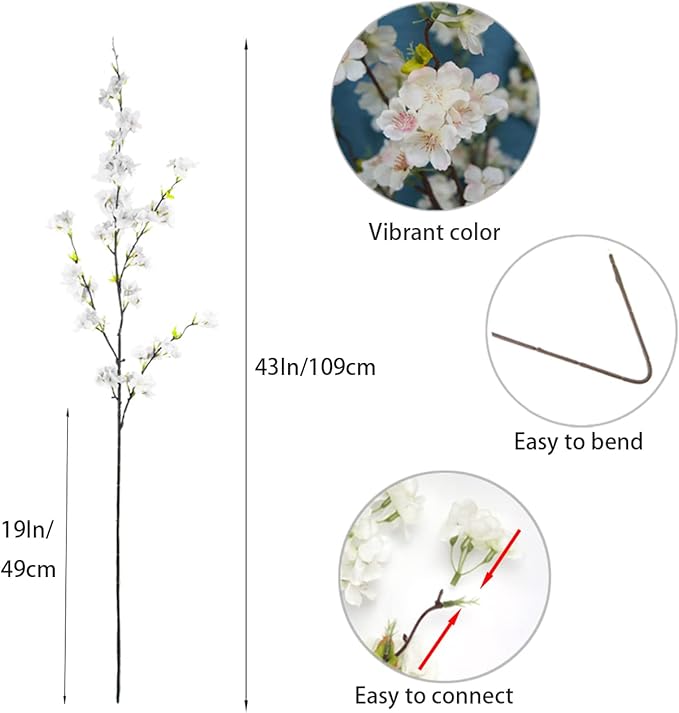 4Pcs Artificial Cherry Blossom Flowers 43 Inch Long Stem Cherry Blossom Decor Fake Flower for Home Wedding Outdoor Decoration (Light Pink)