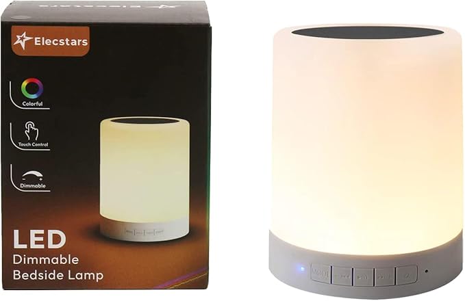 Elecstars Touch Bedside Lamp - with Bluetooth Speaker, Dimmable Color Night Light, Outdoor Table Lamp with Smart Touch Control, Best Gift for Men Women Teens Kids Children Sleeping Aid