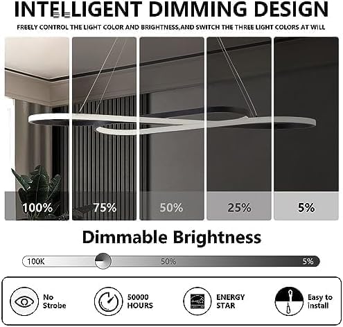 Led Pendant Light, Modern Chandelier,Dimmable Black Led Chandelier for Dining Room Light Fixture Over Table Modern Kitchen Island Lighting with Remote,Height Adjustable Ceiling Lamps