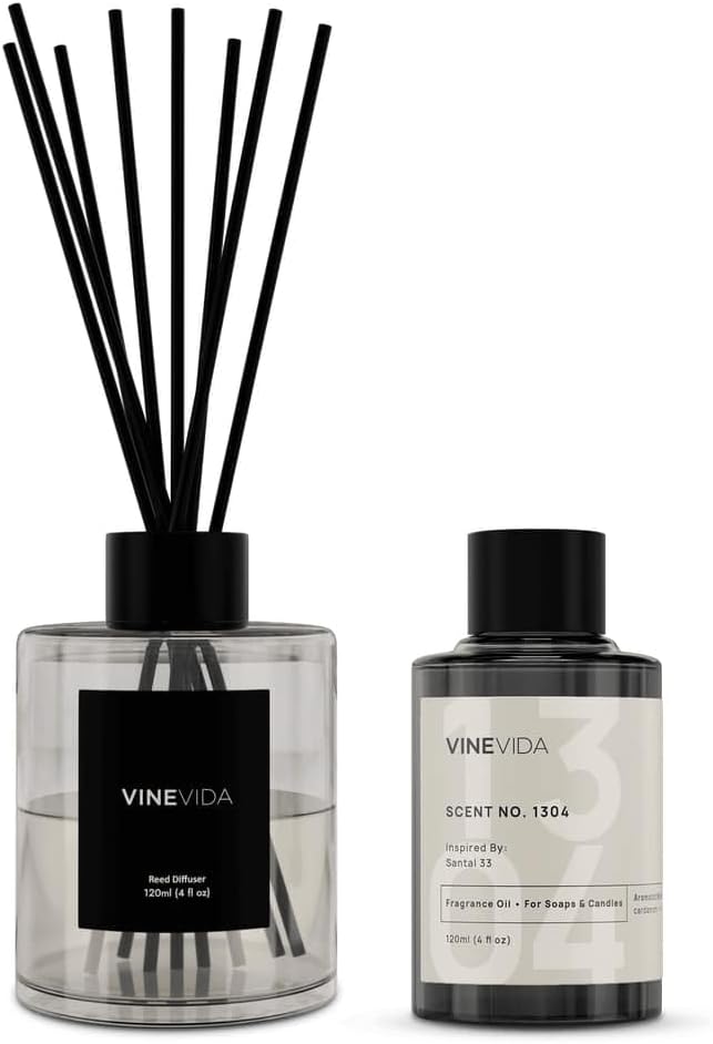 VINEVIDA Reed Diffuser for Home & Bathroom | Long-Lasting Scent Sticks Set | Oil Stick Diffuser | Bathroom Scent - Room Fragrance No. 1304 - Inspired by: Santal