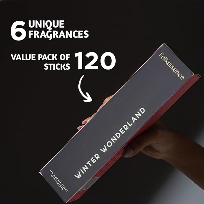 Folkulture Incense Sticks with Holder | Set of 6 (120) Winter Insense | 45 Min Burn Time | Cedarwood, Amber | Organic, Non-Toxic Xmas Scents | Winter | Inscents-Sticks for Women