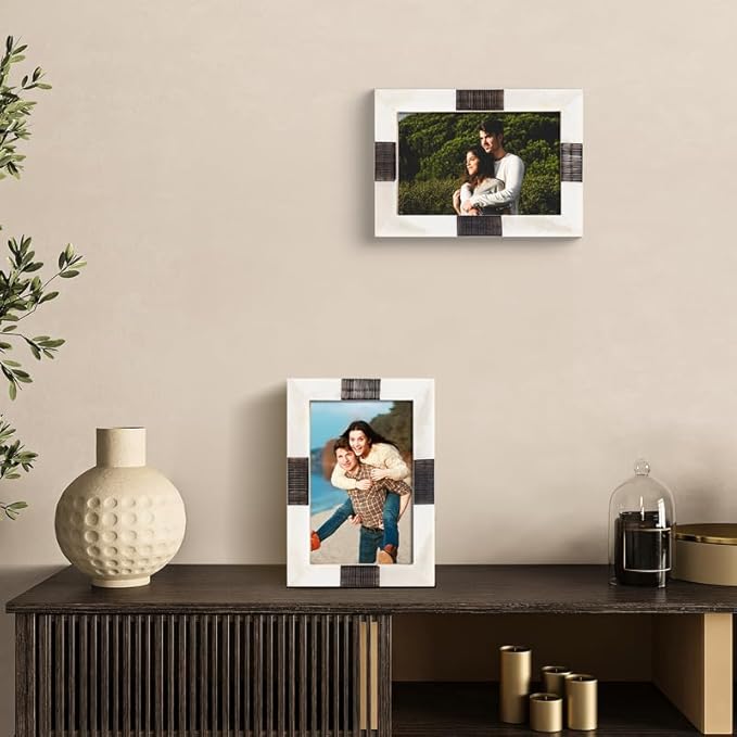 Handicrafts Home White Picture Frame Handmade 4x6 Photo frame– Sea Siren Teles Collection Bone & Horn Inlay Picture Frame for Wall & Tabletop, Modern Farmhouse Decor, Coastal Home Decor, Desk Styling