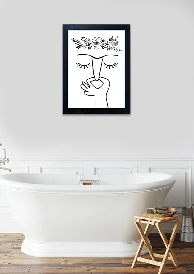 Framed Bathroom Decor Wall Art Funny Bathroom Picture Paintings Humorous Guest Toilet Art Decor Modern Minimalistic Black and White Canvas Print Artwork