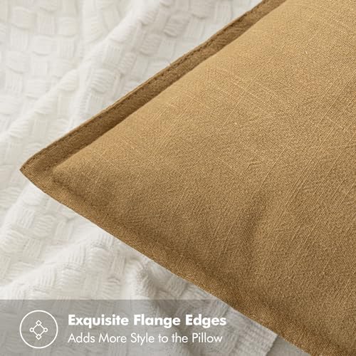 MIULEE Neutral Gold/Brown Linen Pillow Covers Pack of 4 Decorative Natural Solid Throw Pillow Covers Soft Accent Boho Farmhouse Couch Pillowcases Modern Home Decors for Living Room Bed Sofa 18x18 Inch