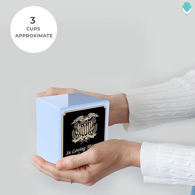 GetUrns Custom American Glory Small Urn Box for Human Ashes I Personalized Wooden Keepsake Cremation Urn for Male or Female I Light Blue Memorial Box I 40lbs