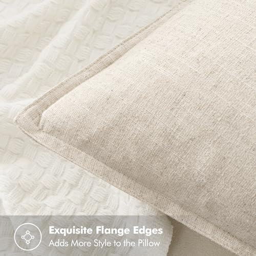 MIULEE Neutral Cream/Gray Linen Pillow Covers Pack of 4 Decorative Natural Solid Throw Pillow Covers Soft Accent Boho Farmhouse Couch Pillowcases Modern Home Decors for Living Room Bed Sofa 20x20 Inch