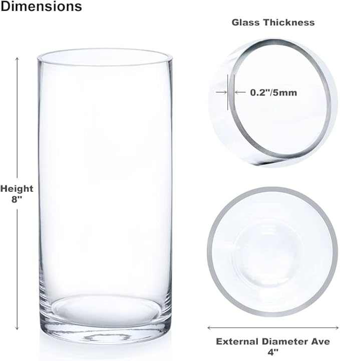 Enova Floral Clear Glass Cylinder Vase 4 x 8 Inches, Clear Flower Vases, Pillar Candle Hurricane Floating Candle Holder Vase, Glass Flower Vase for Wedding Centerpieces, Home Office décor (1 Piece)