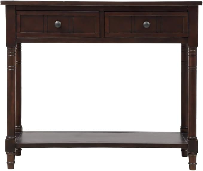 Knocbel 35.5 Inch Antique Entry Console Table with Drawers & Bottom Open Shelf, Solid Wood Sofa Couch Table for Entryway Hallway Living Room (Espresso)