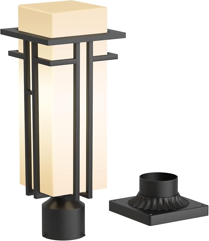 Outdoor Post Light Fixture - Aluminum Lamp Posts Outdoor Lighting, Outdoor Lightpost Lantern with 3-Inch Pier Mount Base Outside Pole Lighting for Porch Garden (22''H, 1 pc)