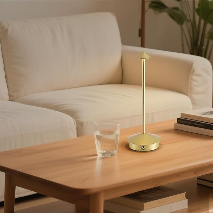 2 Pack Cordless Table Lamp Battery Lamp, Portable LED Desk Lamps,6000mAh Rechargeable Battery Operated Lighting for Bedroom Dining Room Restaurant Patio Shop Camping Night Light (Gold)